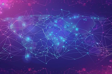 seamless pattern flat illustration style, world map Digital data global hologram Technology Network Data Connection. Cyber Security Concept. Social Future Abstract Background. Futuristic Technology 