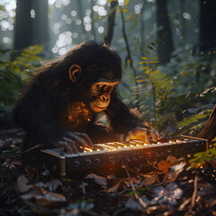 monkey playing piano