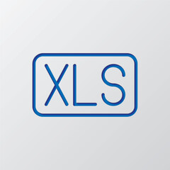 XLS simple icon vector. Flat design. Paper cut design. Cutted blue symbol with shadow. Gray background