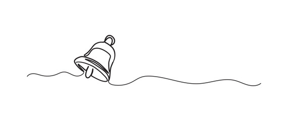 Jingle bell continuous one line drawing, single line art element, minimalist sketch line vector illustration, christmas winter new year concept