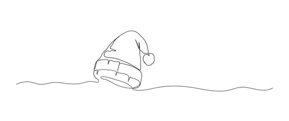 Santa claus hat continuous one line drawing, single line art element, minimalist sketch line vector illustration, christmas winter new year concept
