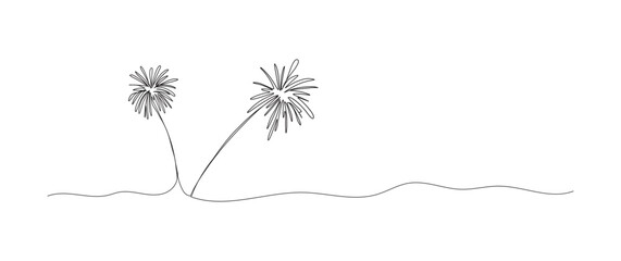 Fireworks continuous one line drawing, single line art element, minimalist sketch line vector illustration, christmas winter new year concept
