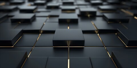 Obraz premium Futuristic luxury black square strip with gold light effect digital background. Concept Digital Backgrounds, Futuristic Design, Luxury Elements, Black Square Strip, Gold Light Effect