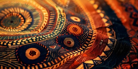 Vivid portrayal of Dreamtime paintings by indigenous Australians in earthy tones. Concept Indigenous Art, Dreamtime Paintings, Earthy Tones, Vivid Portrayal, Australian Culture