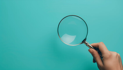 Magnifying glass held up against a blue background