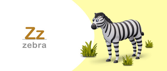 Color mockup of online page for learning letter Z. Vector template with realistic zebra © ArtHub007