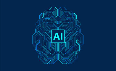 Ai chipset on brain with circuit board background. Futuristic concept. High-tech technology background