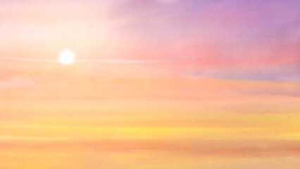 Watercolor background. Horizontal gradient painted with a brush, magenta and orange color.