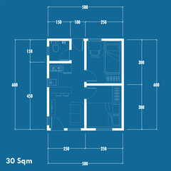 Floor plan blueprint, Figure of the jotting sketch of the construction and the industrial skeleton of the structure and dimensions. vector eps 10