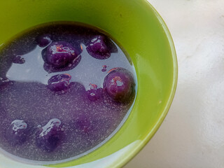 Biji Salak Kolak Candil Ubi Ungu, Purple Sweet Potato Ball with Sweet Coconut Milk Sauce for Ramadan Dessert