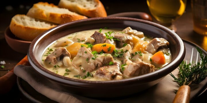 French comfort food Blanquette de veau a classic veal stew. Concept French Cuisine, Comfort Food, Veal Recipes, Blanquette de Veau, Classic Stews
