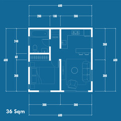 Floor plan blueprint, Figure of the jotting sketch of the construction and the industrial skeleton of the structure and dimensions. vector eps 10