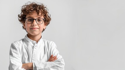 Smiling Young Boy in Lab Coat