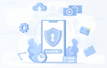 Data protection and protect personal detail concept. Safety and security technology. Sensitive information safety, security, account protect. Identity to access data. Flat design vector illustration.