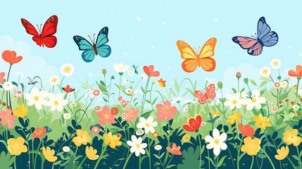 Colorful Butterflies Above a Field of Flowers