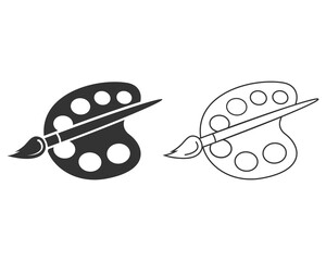 Paint brush with palette vector line icon