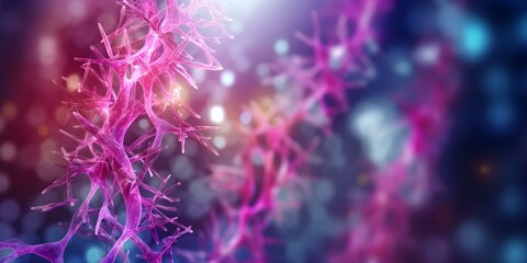 Rare disease organism in blurred background with magenta and indigo photorealistic style. Concept Rare Diseases, Organisms, Blurred Background, Photorealistic Style, Magenta and Indigo