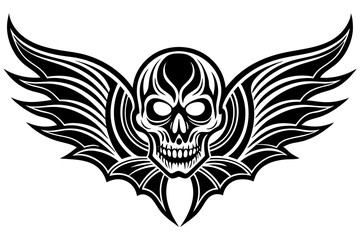 line art skull wing shape ornaments vector illustration