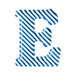 White symbol with blue diagonal ultra thin straps. letter e