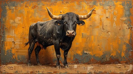 A Black Bull on a Grunge Background
