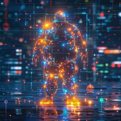 Obesity represented by a person surrounded by ai holographic health data