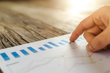 Hand writing financial data and chart, represent financial growth and volatility in stock market or investment, financial report graph and chart
