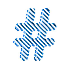 White symbol with blue diagonal ultra thin straps