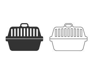 Pet carry case line icon isolated on white background. Carrier for animals, dog and cat. Container for animals. Animal transport box. Set icon in color square buttons. Vector