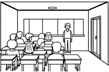 classroom line art vector illustration 