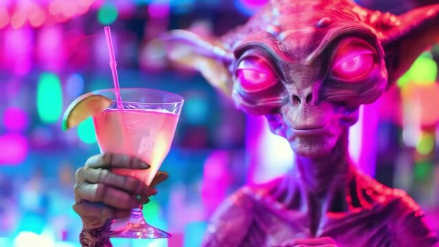 Alien creatures drink a cocktail