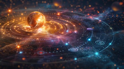 Obraz premium Digital Planet in Galactic Orbit