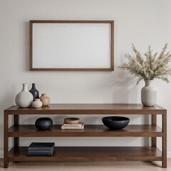 Obraz premium Mockup poster frame on the wall of living room background, interior mockup design, frame mockup