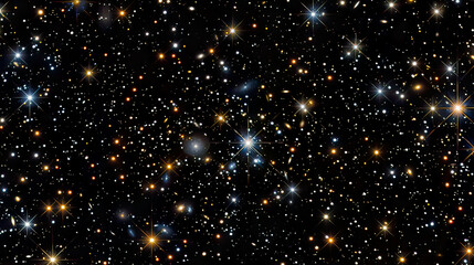 Ultra-detailed depiction of a starry night sky countless stars glowing against a deep black backdrop and sharp details serene and captivating celestial view