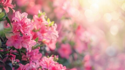 Obraz premium Pink flowers in full bloom under soft sunlight