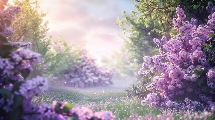 Enchanting lilac garden in full bloom during springtime