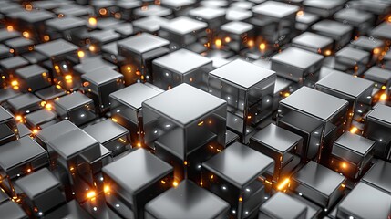 Obraz premium 3d metal pattern metallic technology background, led, block, perspective, shiny, wallpaper, silver chrome metallic technology background, AI 