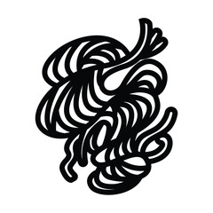 Curvy noodles with abstract shape icon illustration black outlined isolated on square white background. Simple flat cartoon art styled drawing.