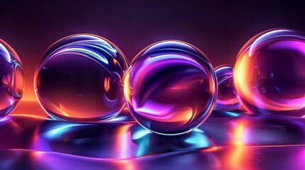 Neon Glass Spheres On A Reflective Surface