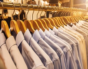 Fototapeta premium Shirts hanging rack, casual wear, men's clothing, sale, shopping concept in the mall for design