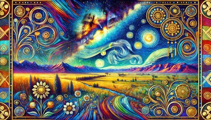 Mongolian grassland Milky Way, generative AI