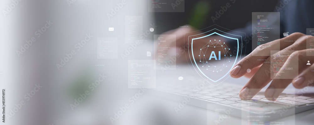 Aufkleber AI Security and Data Management Solutions for Advanced Analytics and Cyber Protection, AI technology and data management strategy for enhanced security, seamless data analysis, and data protection.