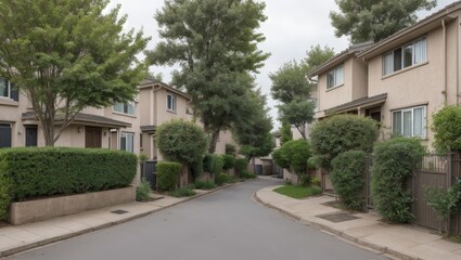 Obraz premium Town and Village Streets with Houses and Trees