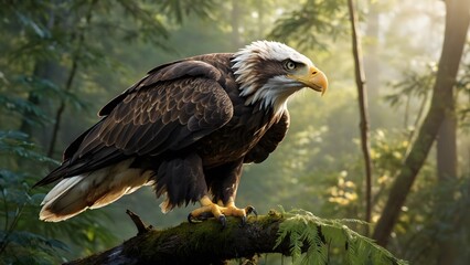 Fototapeta premium A closeup of an American eagle perched on a tree branch with a determined look in its eyes
