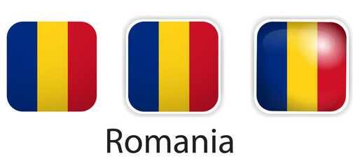 Romania flag vector icons set in the shape of rounded square