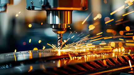 Ultra-detailed depiction of the milling metalworking process CNC machine cutting metal with a vertical mill detailed textures of the metal and cutting tool 