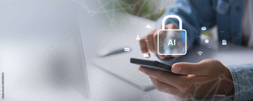 Aufkleber AI Security and Data Management Solutions for Advanced Analytics and Cyber Protection, AI technology and data management strategy for enhanced security, seamless data analysis, and data protection.