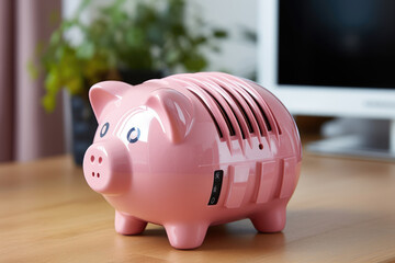 generated illustration piggy bank radiator. Concept of heating season