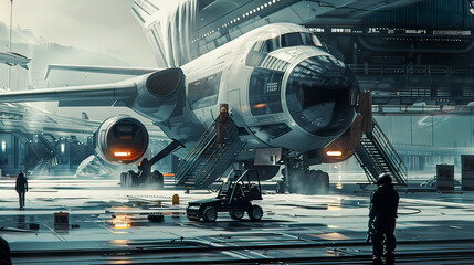  : Preflight preparation ircraft utilizing modern technology and AI automated systems in action no human involvement precise details immersive atmosphere clear focus.