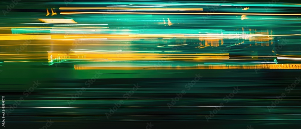 Wall mural abstract motion blur light trail in vibrant green and yellow tones creating a dynamic and energetic 