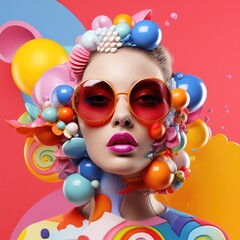 a colorful and shapes woman portrait concept